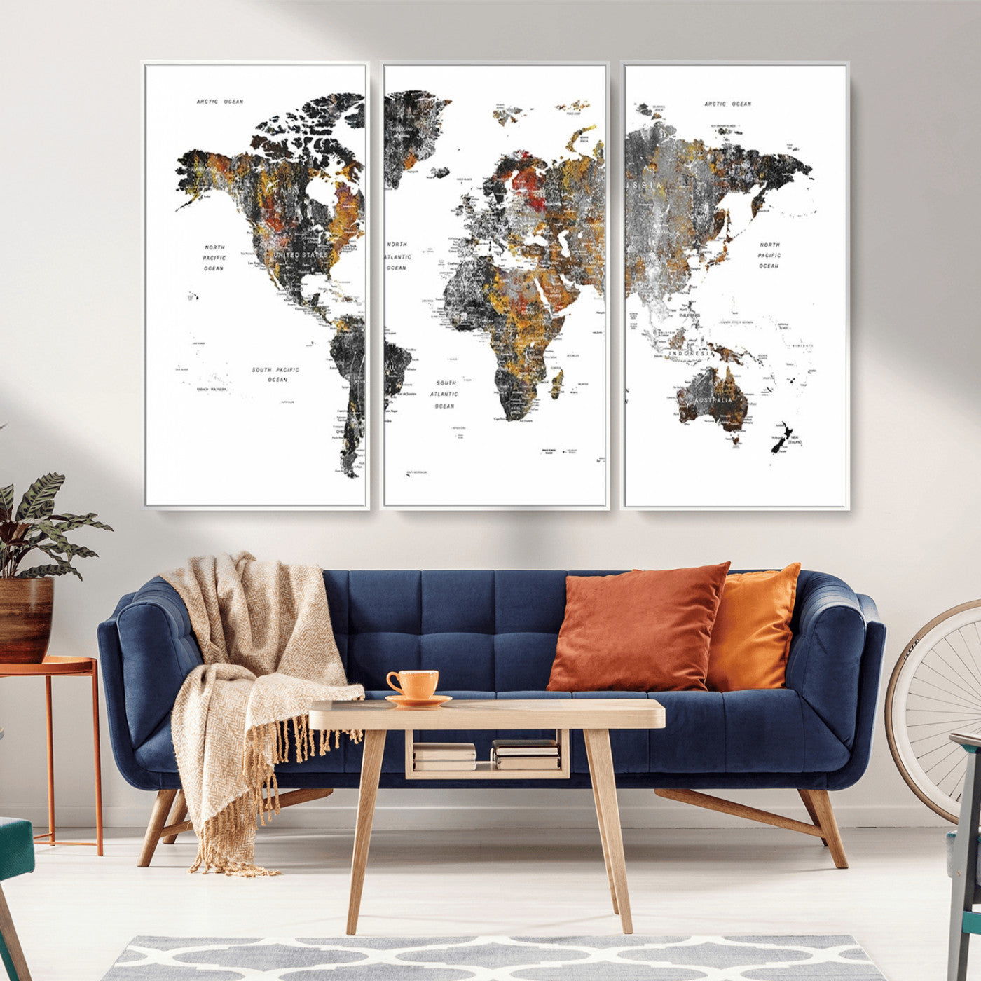 MGV-FC-48X32-3P - World Map Wall Art Canvas Print for Home and Office Decor