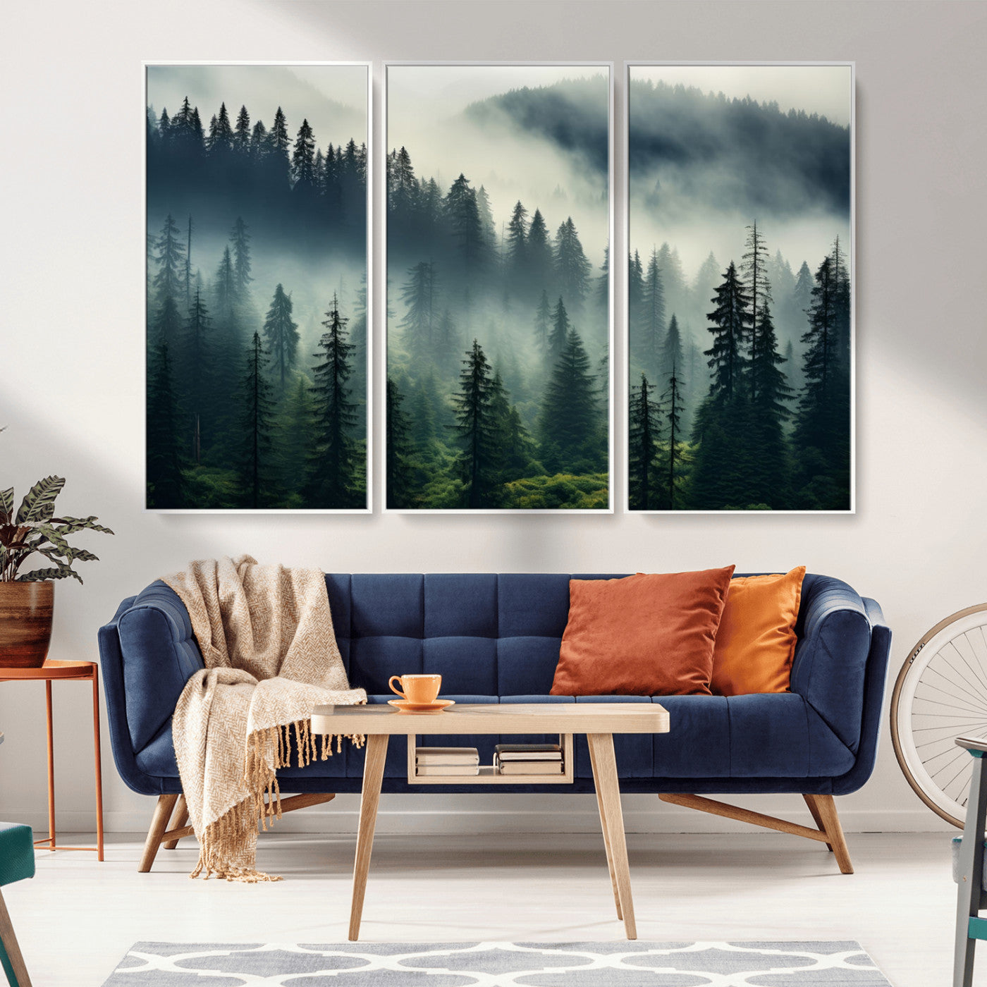 MGV-FC-48X32-3P - Captivating Misty Forest Wall Art Premium Canvas Print a Foggy and Serene Atmosphere