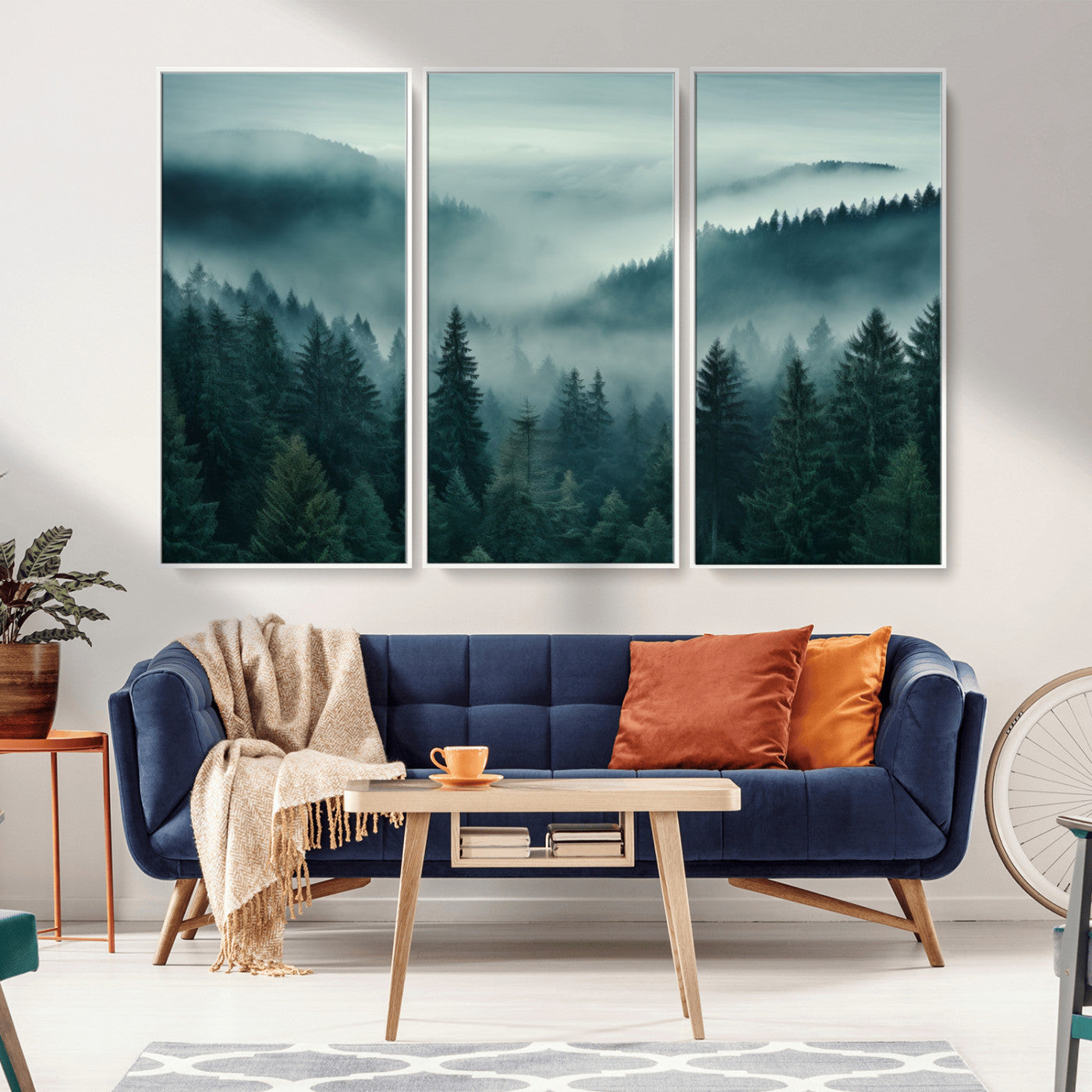 MGV-FC-48X32-3P - Captivating Misty Foggy Forest Wall Art Premium Canvas Print