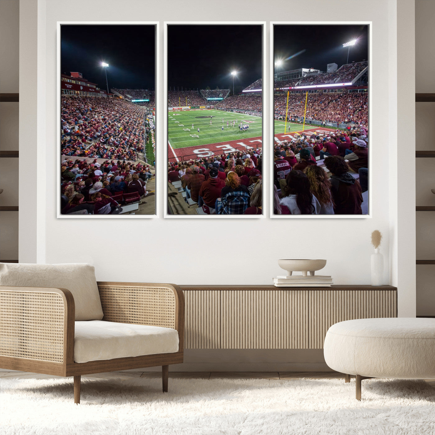 56191-MGV-FC-60X40-3P_White-American Football Wall Art Canvas Print, Stadium Sport Wall Art Print