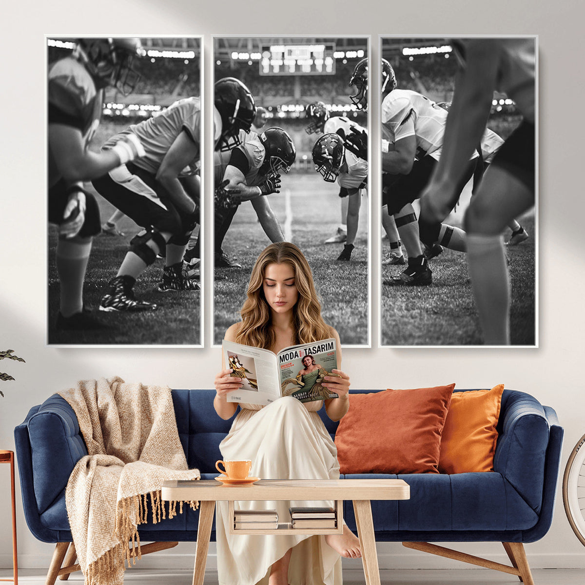 13273-MGV-CV-36X24 - American Football Wall Art Canvas Print Framed Stadium Sport
