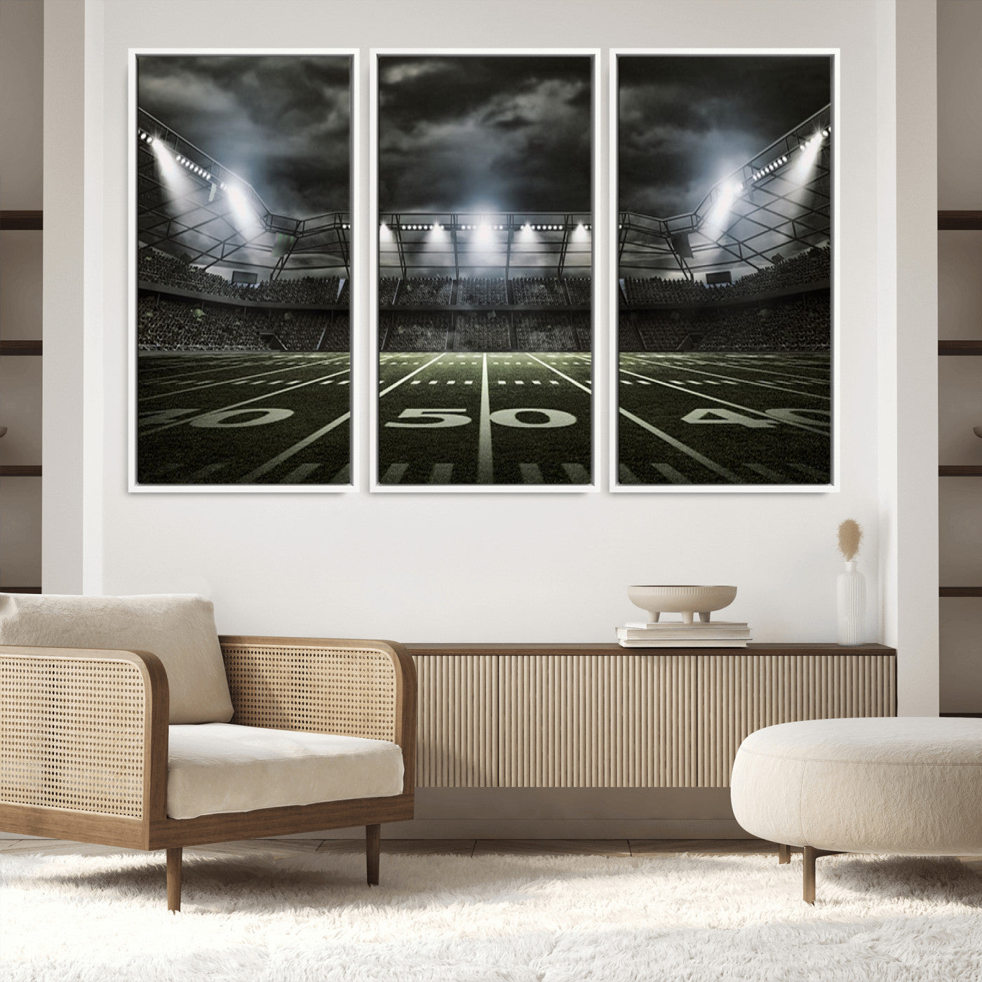 90107-MGV-FC-60X40-3P_White-American Football Stadium Wall Art Canvas Print, Stadium Sport Wall Art Print
