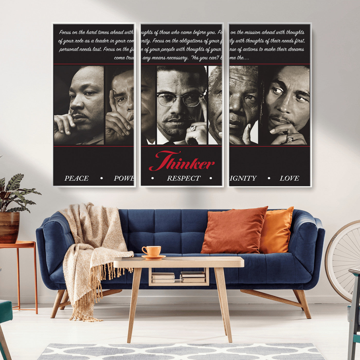 MGV-FC-48X32-3P - Thinkers of Wall Art Canvas Print - Inspirational Wall Art Featuring Icons of Peace, Power, and