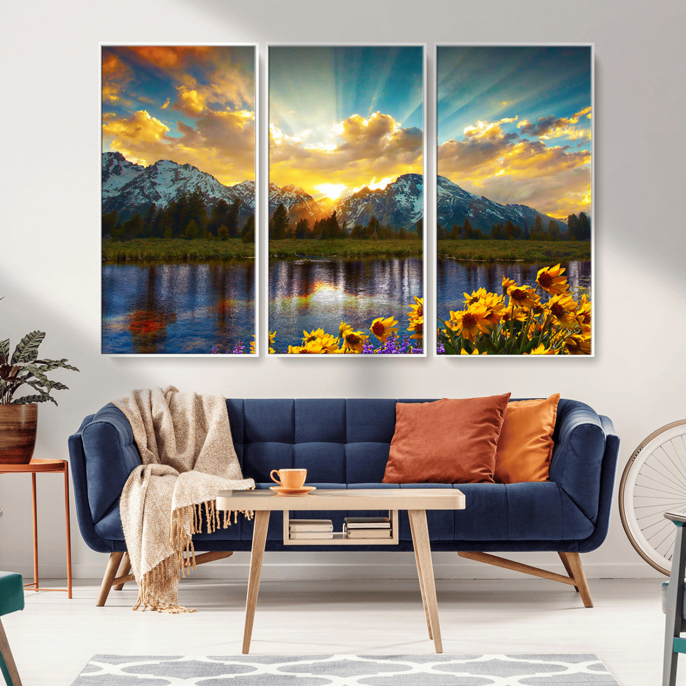 MGV-FC-48X32-3P - Grand Teton Park Amazing Mountain Landscape Sunset Wall Art Canvas Print