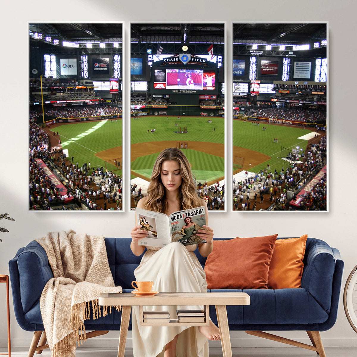 91630-MGV-CV-36X24 - Arizona Diamondbacks Baseball Team Print, Phoenix Chase Field Baseball Stadium Wall Art