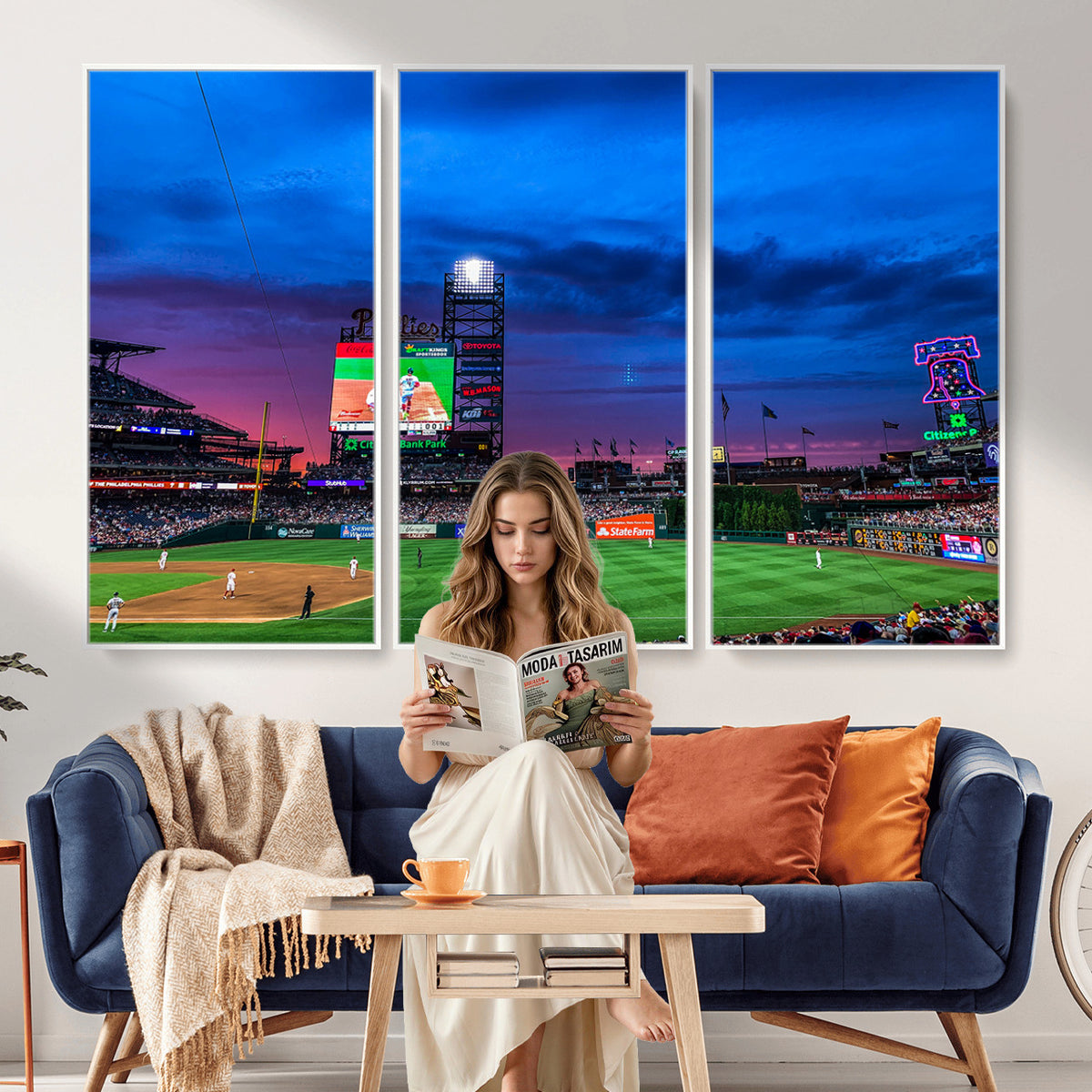20427-MGV-CV-36X24 - Philadelphia Phillies Baseball Team Print, Citizens Bank Park, Extra Large Game Room Wall Decor