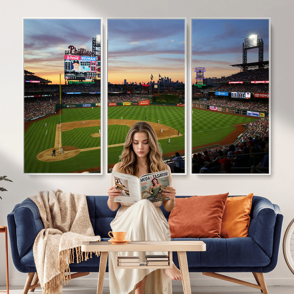 13778-MGV-CV-36X24 - Citizens Bank Park Philadelphia Phillies Wall Art Canvas | 3-Panel Canvas Print of Phillies Stadium