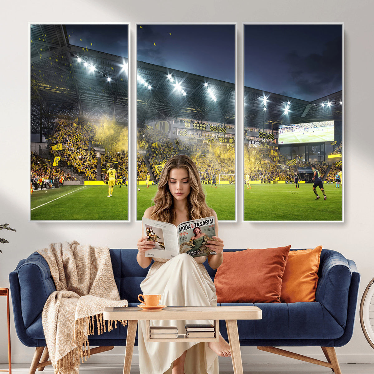 65820-MGV-CV-36X24 - Columbus Crew Stadium Match Triple Canvas Wall Art - Dynamic MLS Game Scene Canvas Wall Art