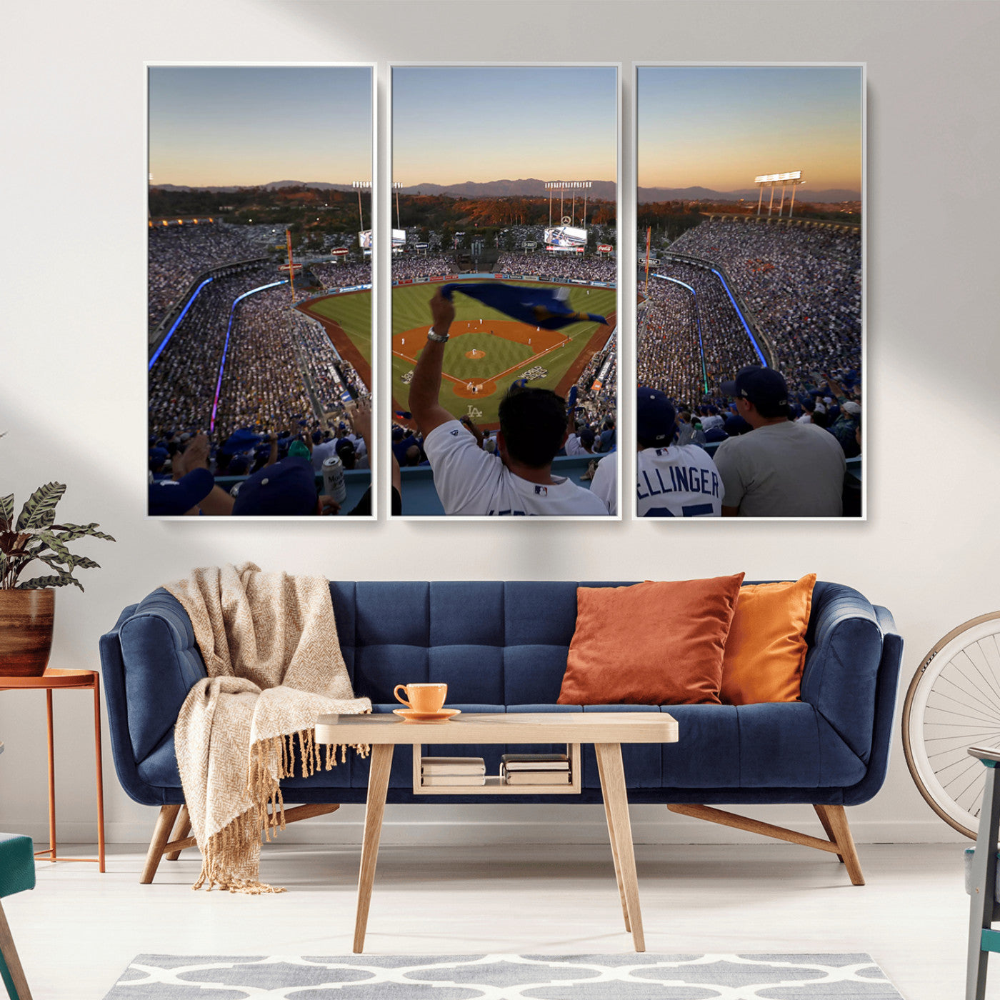 MGV-FC-48X32-3P - Dodger Stadium Sunset Game Triple Canvas Wall Art - Los Angeles Dodgers MLB Match