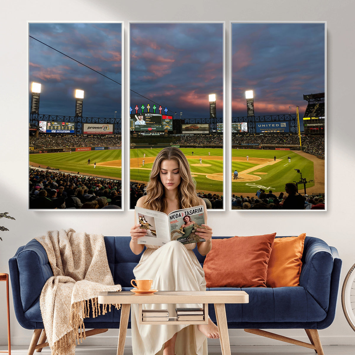 96063-MGV-CV-36X24 - Chicago White Sox Baseball Team Print Canvas, Guaranteed Rate Field, Framed and Ready to Hang