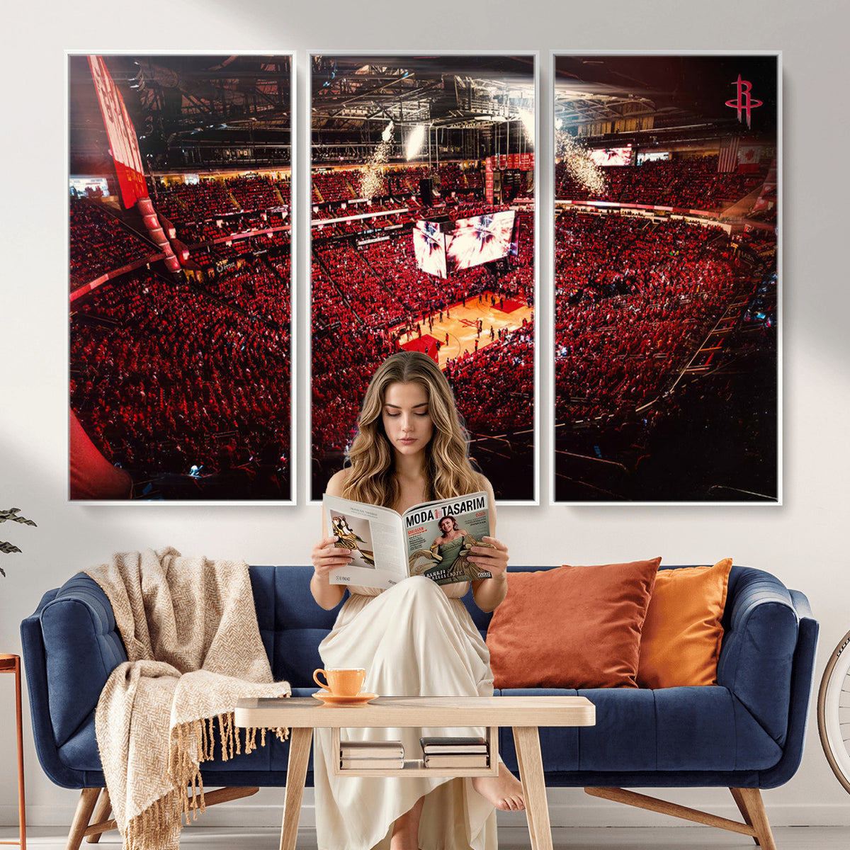 91527-MGV-CV-36X24 - Houston Rockets Basketball Team Print Canvas, Houston Toyota Center Arena Wall Art