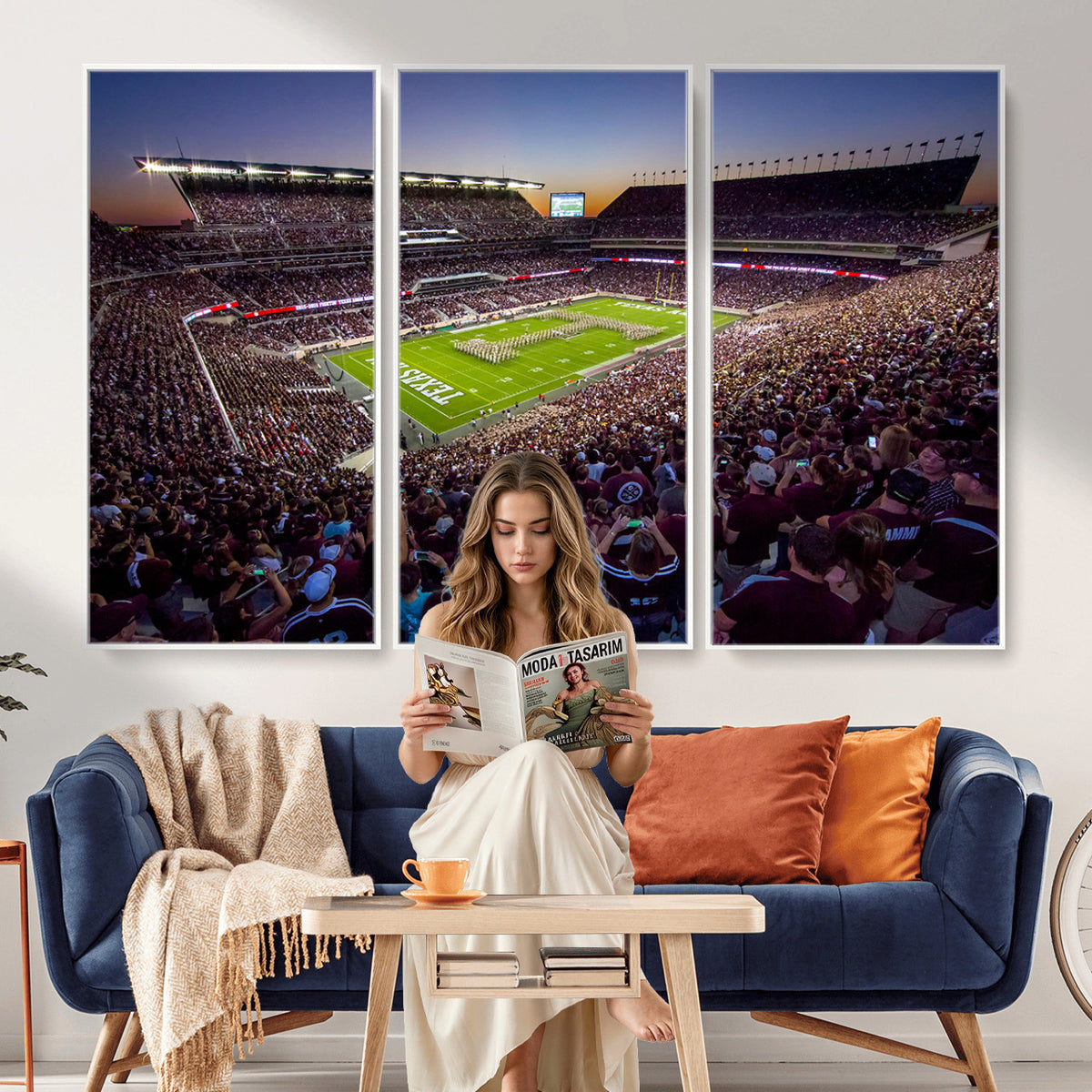 25148-MGV-CV-36X24 - Texas A&M University Aggies Football Team Print, College Station Kyle Field, Framed and Ready to Hang