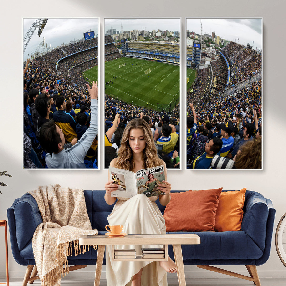 23173-MGV-CV-36X24 - Boca Juniors Soccer Team Print, Buenos Aires Bombonera, Framed and Ready to Hang