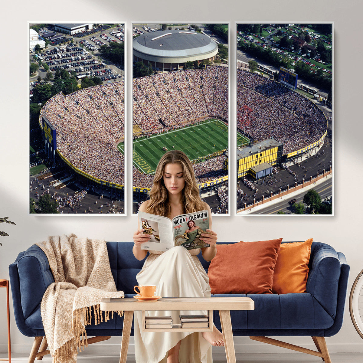 27314-MGV-CV-36X24 - Michigan Wolverines Football Team Print, Ann Arbor Michigan Stadium Wall Art