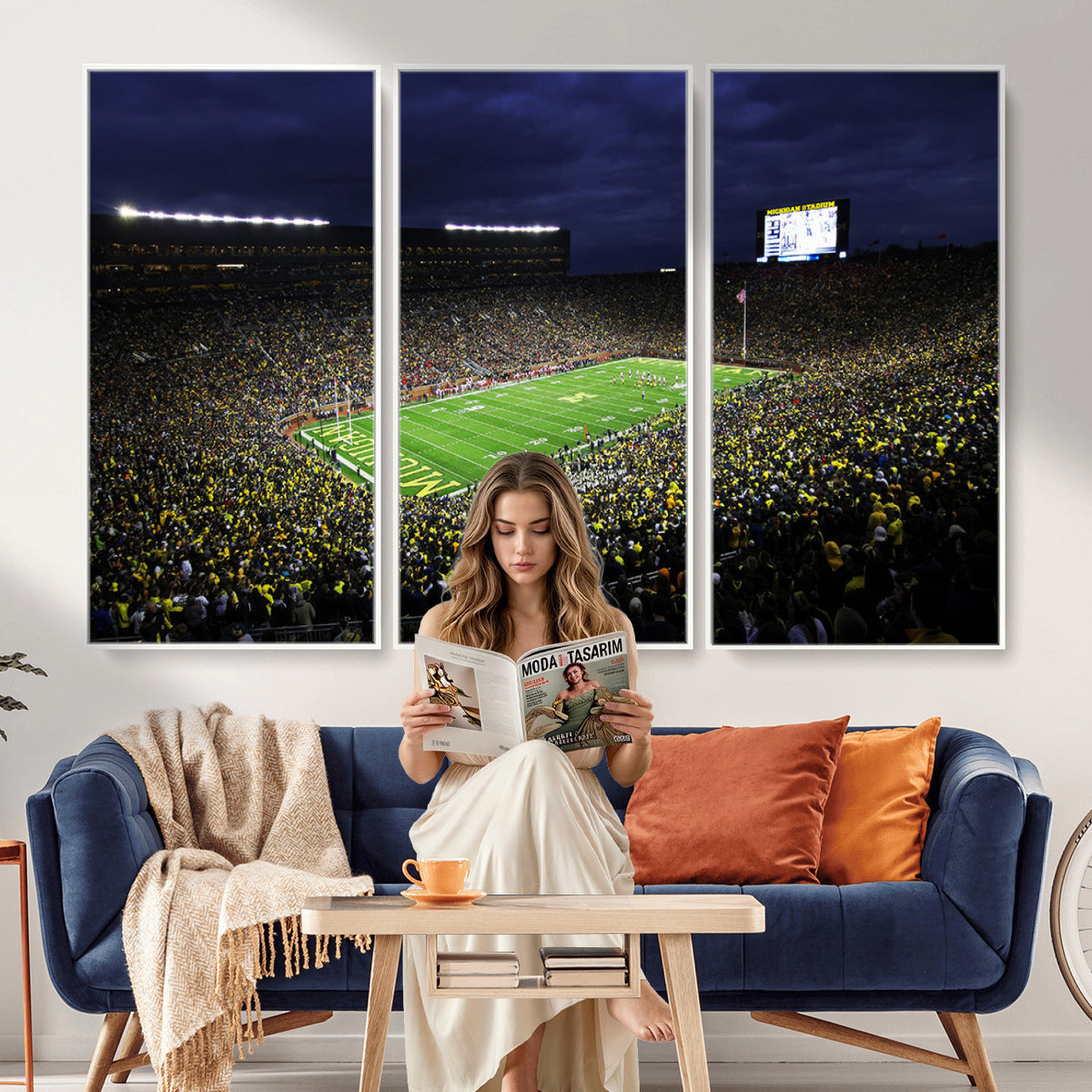 15448-MGV-CV-36X24 - Michigan Wolverines Football Canvas Wall Decor, Football Team Print, Ann Arbor Michigan Stadium