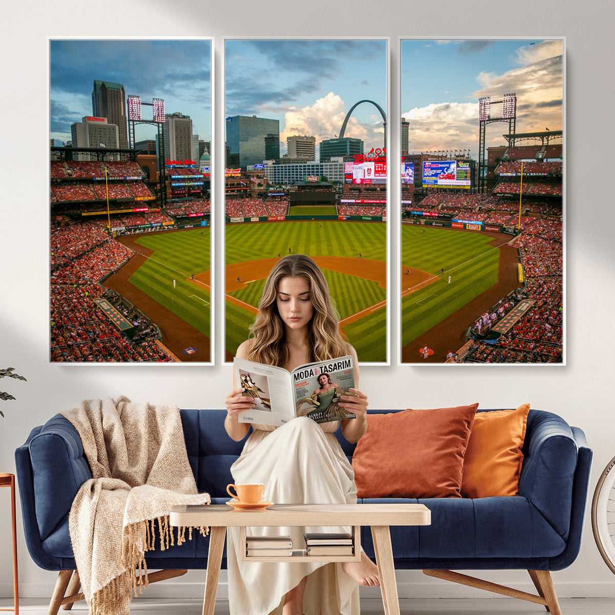 34054-MGV-CV-36X24 - St. Louis Cardinals Baseball Team Print, Busch Stadium Wall Art, Framed and Ready to Hang