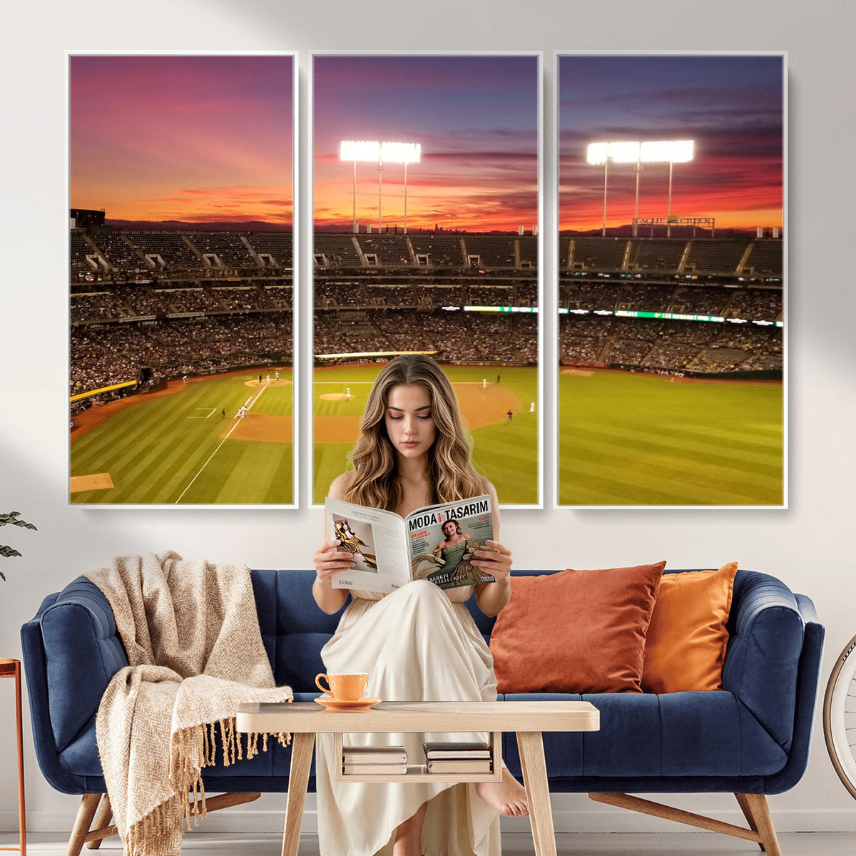 73718-MGV-CV-36X24 - Oakland Athletics Baseball Team Print, Oakland Coliseum
