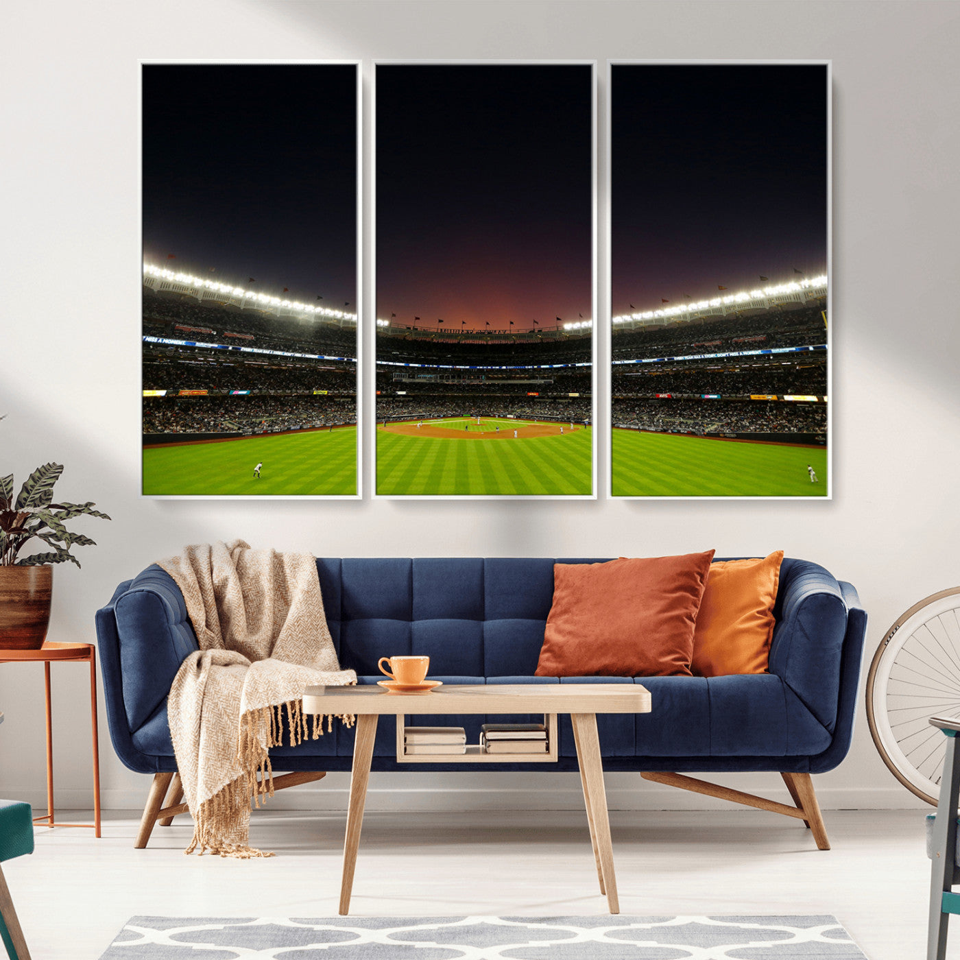 MGV-FC-48X32-3P - Yankee Stadium Night Game Triple Canvas, Yankee Stadium Canvas Wall Art - New York Yankees MLB Match