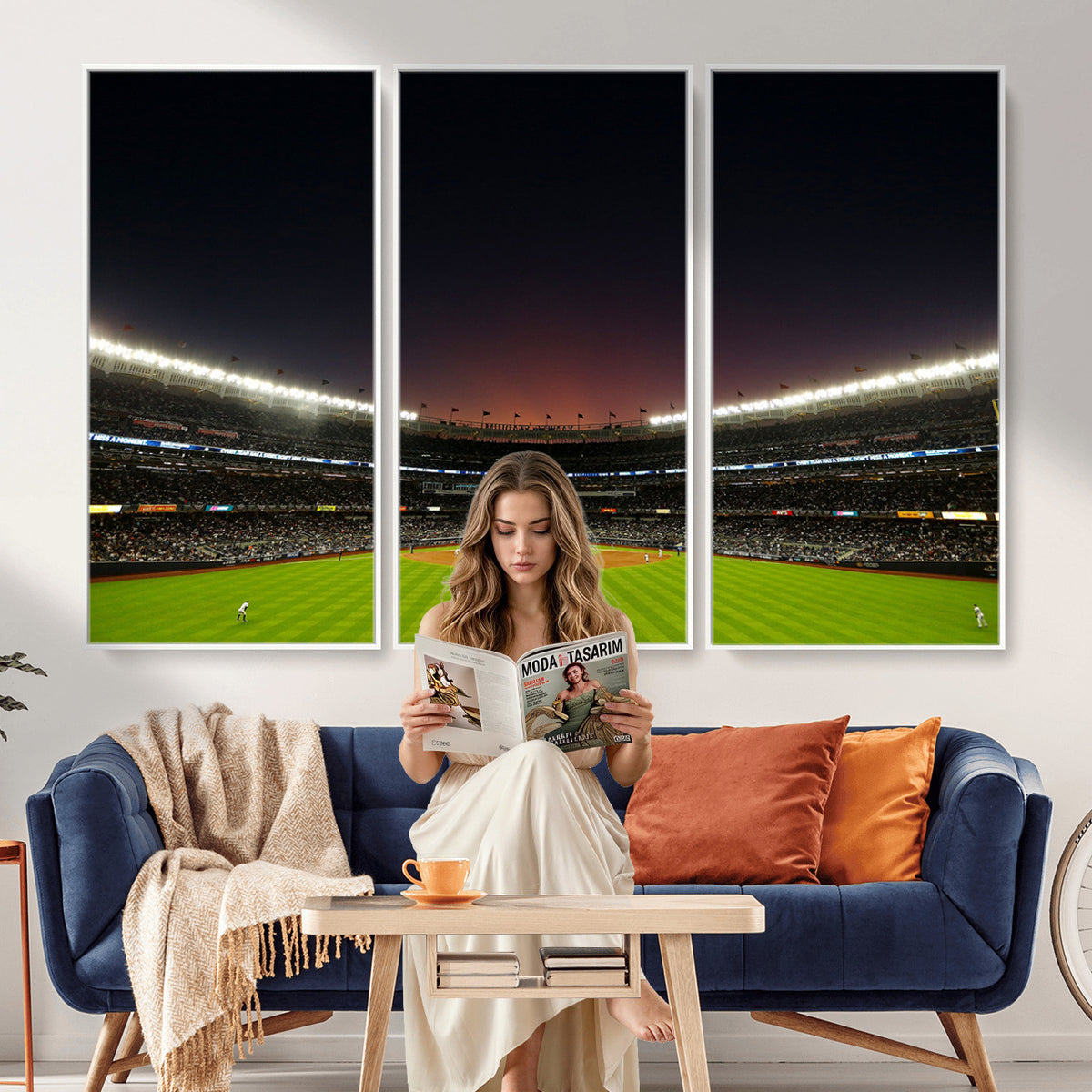 59138-MGV-CV-36X24 - Yankee Stadium Night Game Triple Canvas, New York Yankees Stadium Wall Art