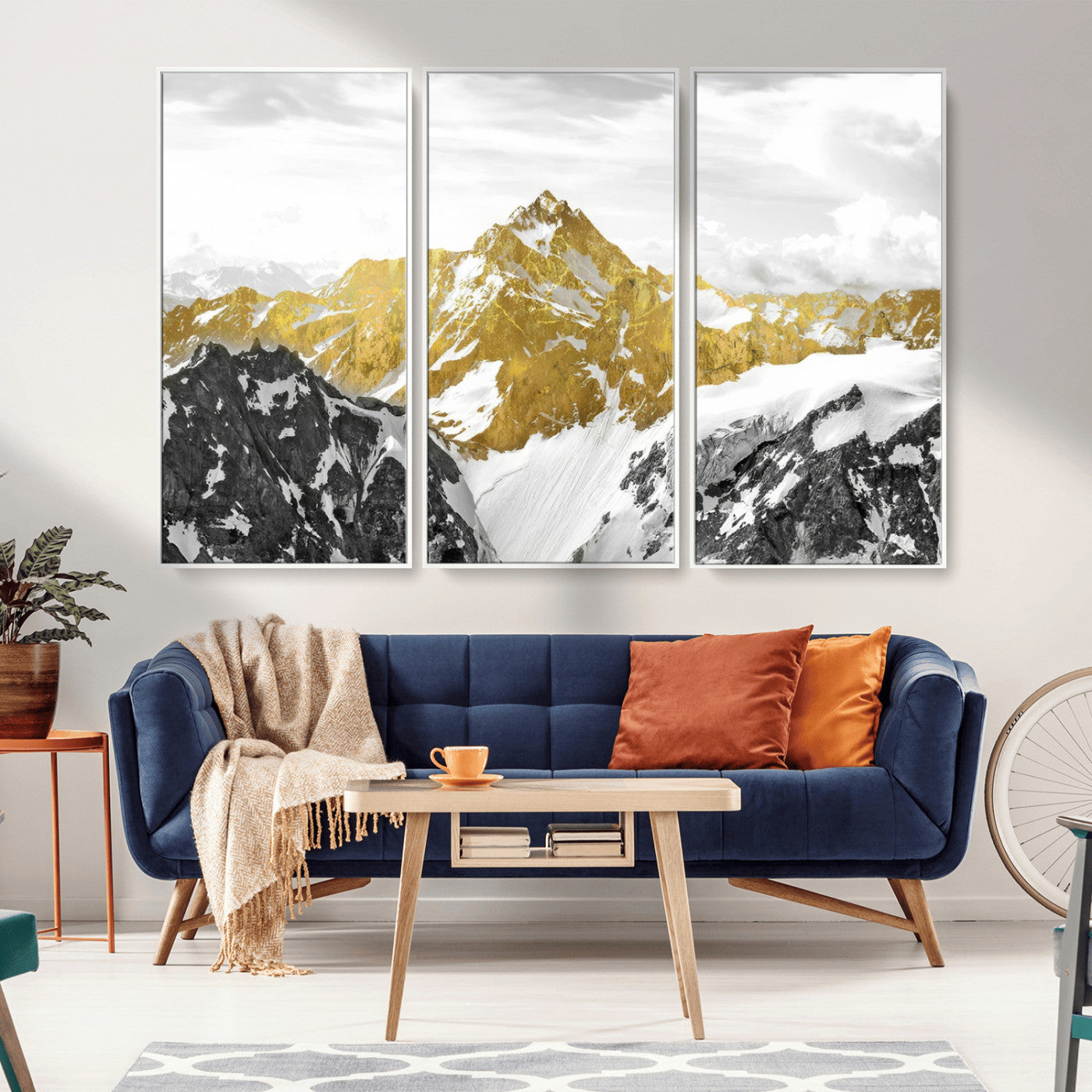 MGV-FC-48X32-3P - Gold Abstract Mountains Wall Art Print on Canvas, Nature Wall Art Print,