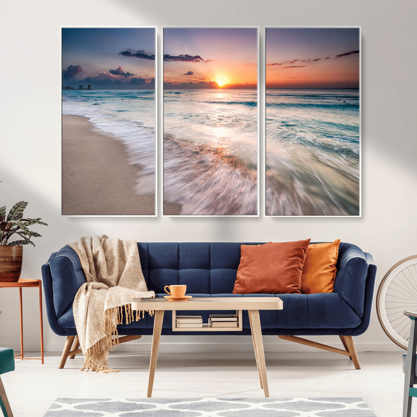 MGV-FC-48X32-3P - Sunset Beach Wall Art – Soothing Coastal Landscape, Ready to Hang for Tranquil Home Decor