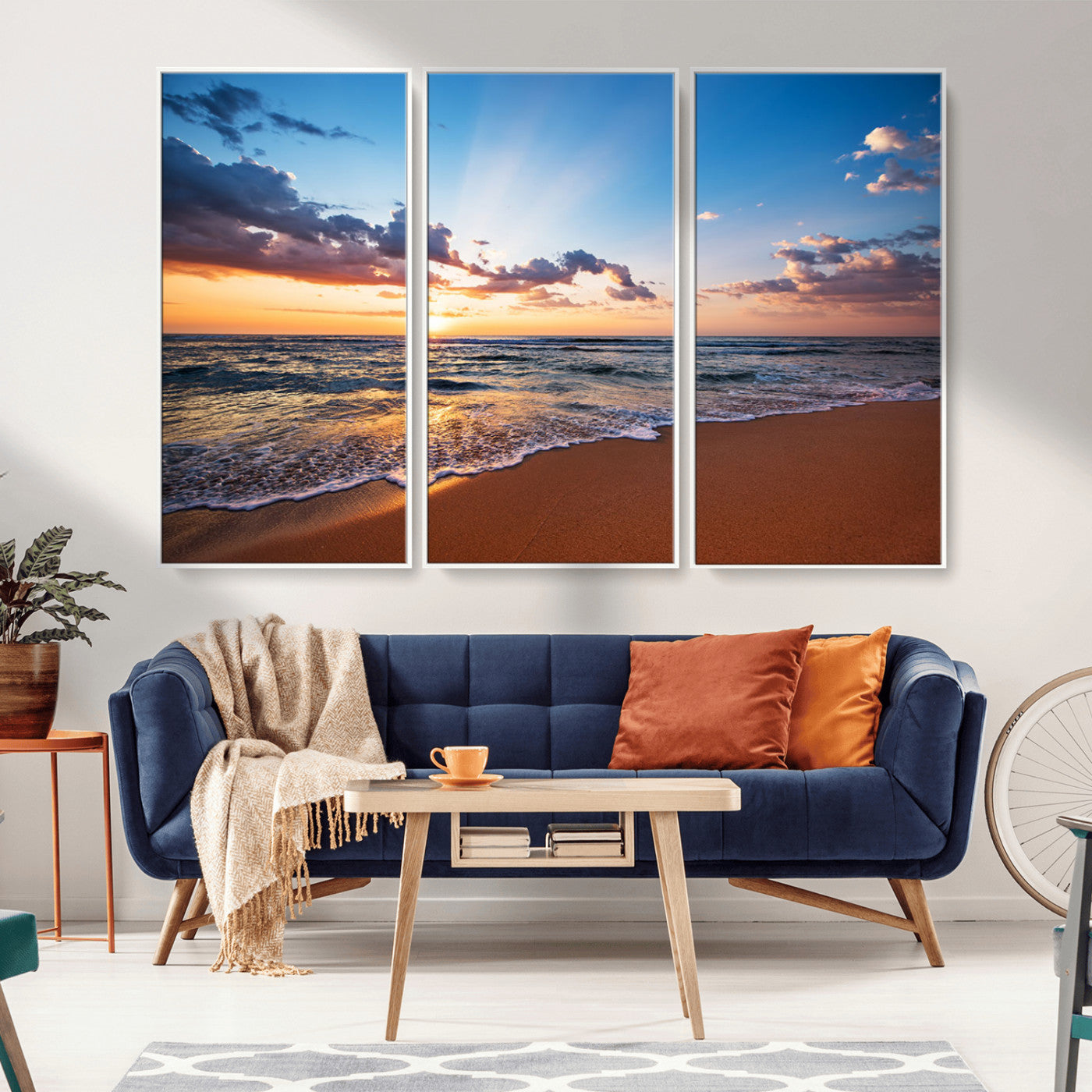 MGV-FC-48X32-3P - Golden Hour Beach Sunset Wall Art | Canvas Print | Ready to Hang | Coastal Wall Art for Living Room