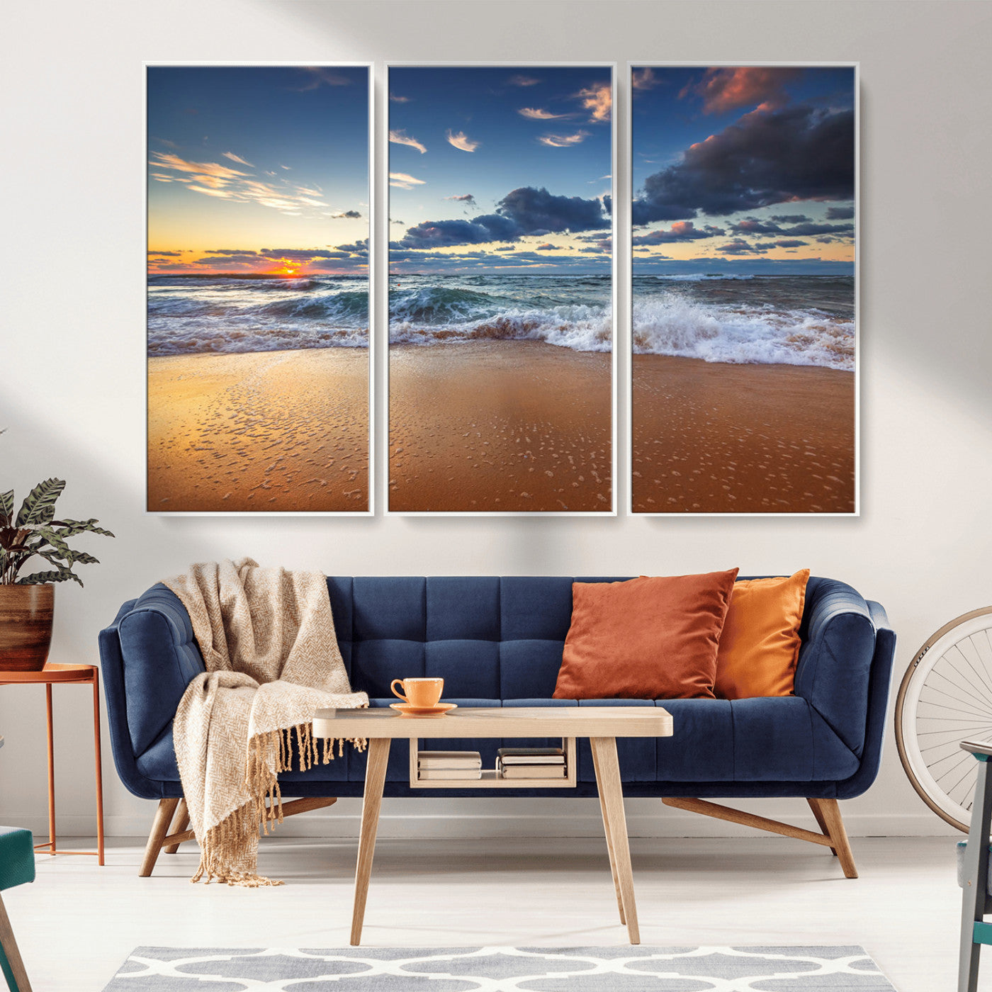 MGV-FC-48X32-3P - Beach Canvas Wall Art - Coastal Seascape Print for Living Room or Bedroom, Ocean Waves on Sand,