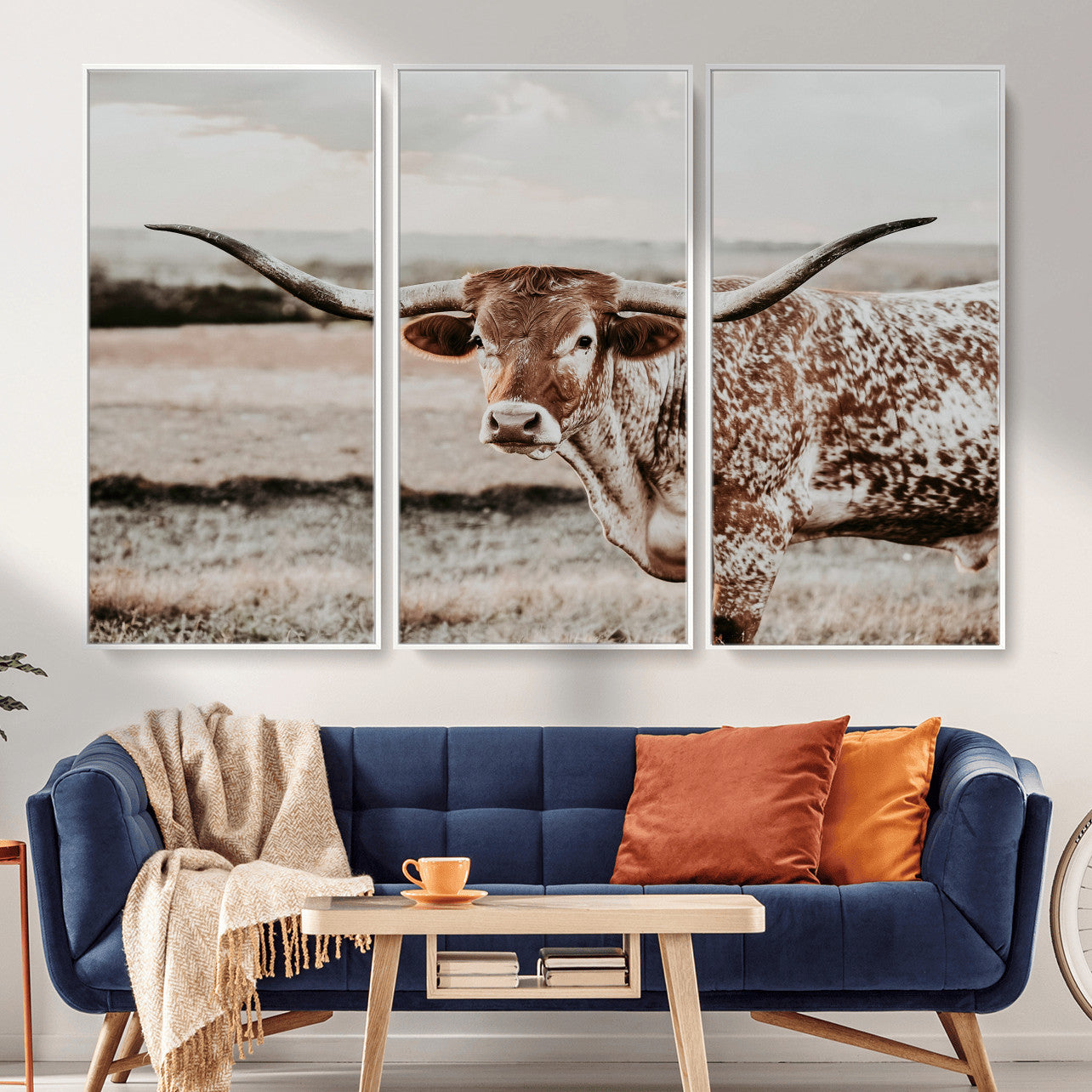 62910-MGV-CV-36X24 - Texas Longhorn Canvas Wall Art Print – Majestic Western Cattle in Rustic Farmhouse Decor – Cowboy Wall Decor