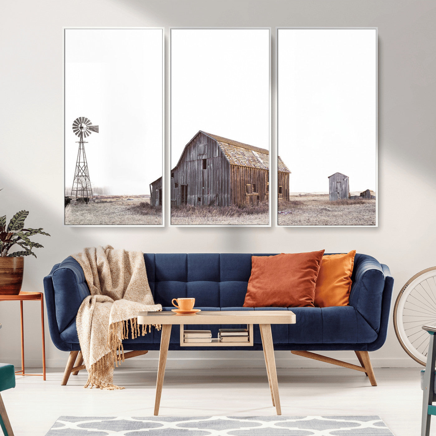 -Set of 3 Rustic Farmhouse Wall Art Prints – Country Barn, Wheat Field, and Farm Landscape for Cozy