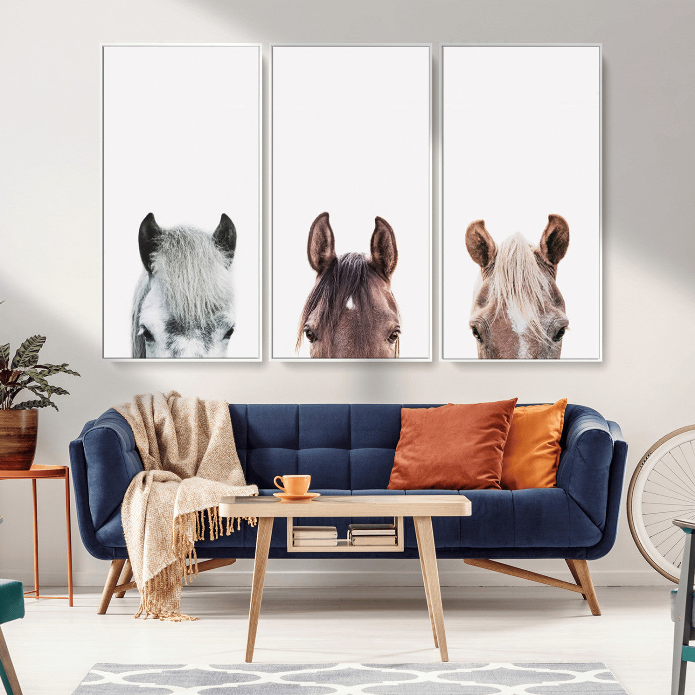 MGV-FC-48X32-3P - Horse Wall Art - Minimalist Horse Triptych Wall Art – Modern 3-Panel Giclée Canvas Featuring Horse