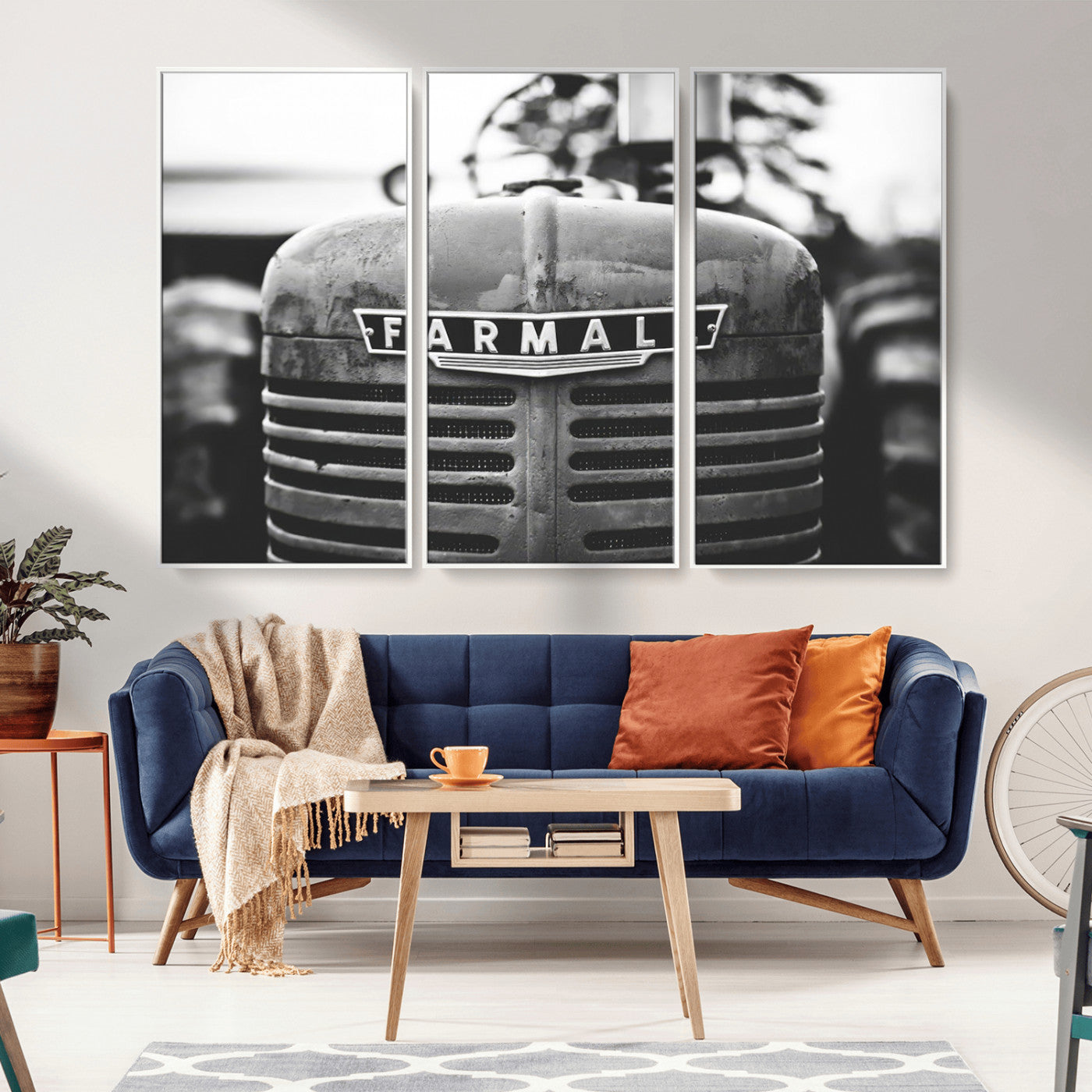 MGV-FC-48X32-3P - Vintage Farmall Tractor Wall Art Canvas Print, Rustic Farmhouse Decor Ready to Hang
