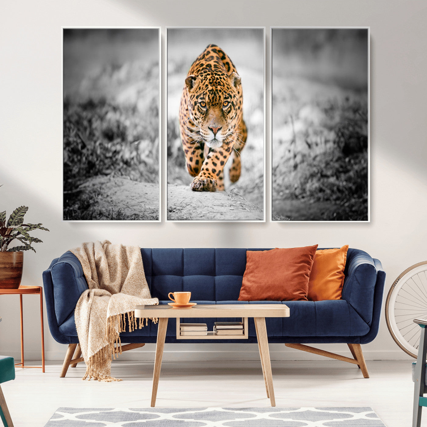 MGV-FC-48X32-3P - Jaguar Wall Art Canvas Print - Majestic Big Cat in Focused Pursuit - Ready to Hang