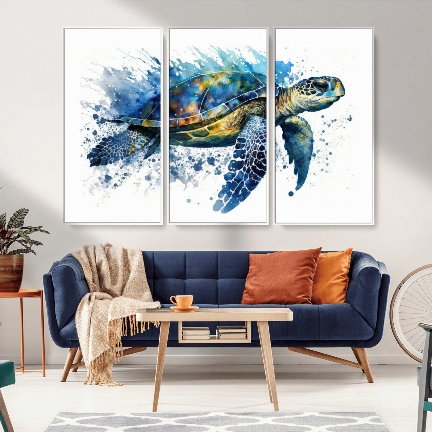 MGV-FC-48X32-3P - Watercolor Turtle Wall Art Canvas Print for Decoration