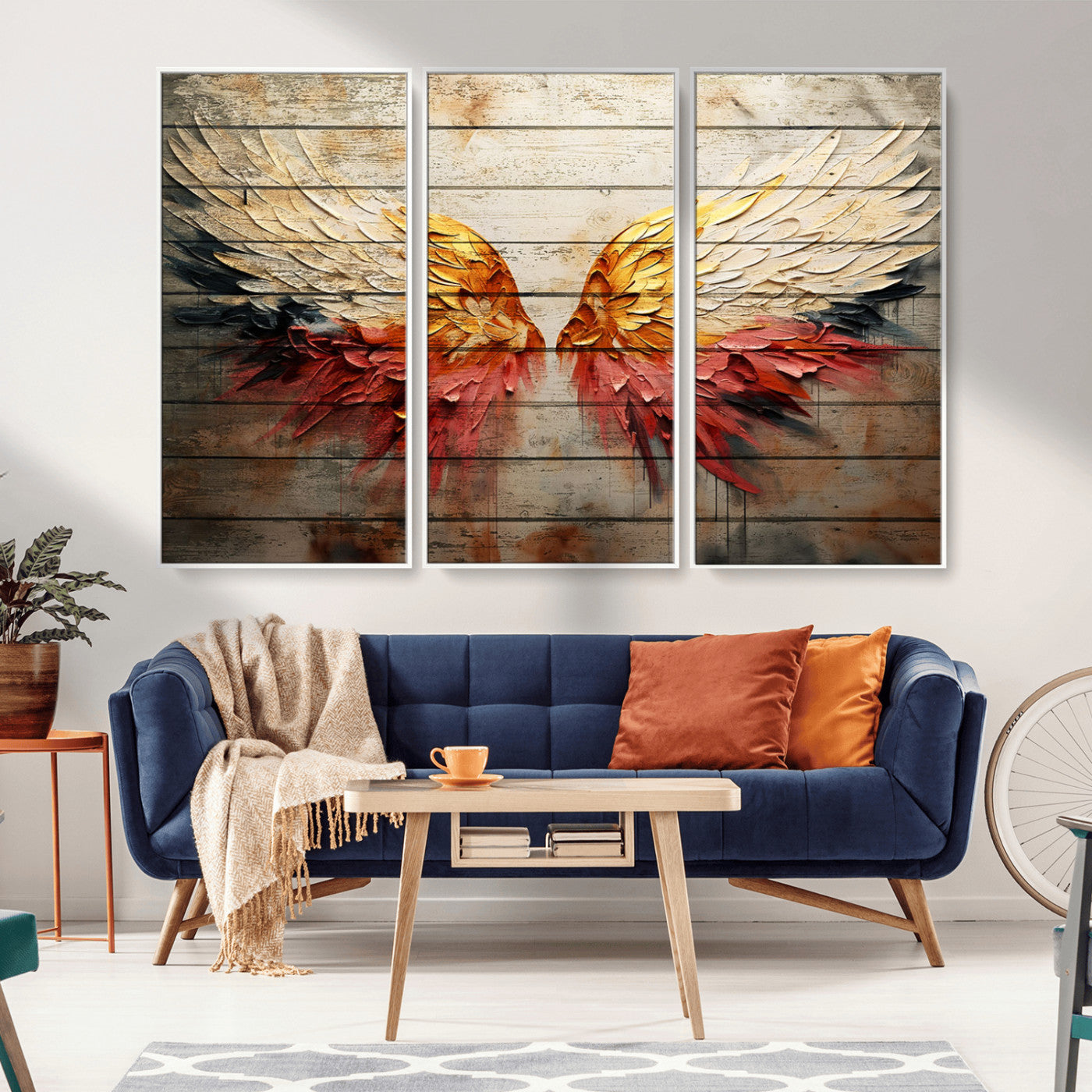 MGV-FC-48X32-3P - Abstract Angel Wings Canvas Wall Art – Framed and Ready to Hang Modern Angelic Wings Decor for