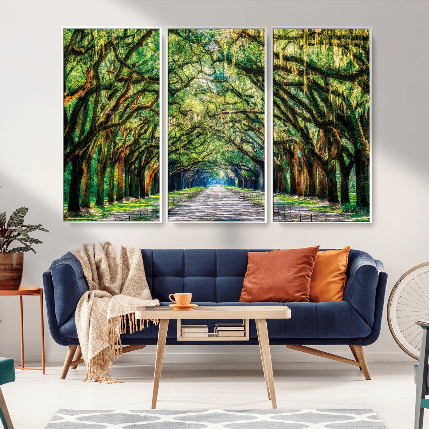 MGV-FC-48X32-3P - Serene Tree Tunnel Wall Art Canvas Print – Pathway Under Canopy of Lush Green Trees, Nature-Inspired