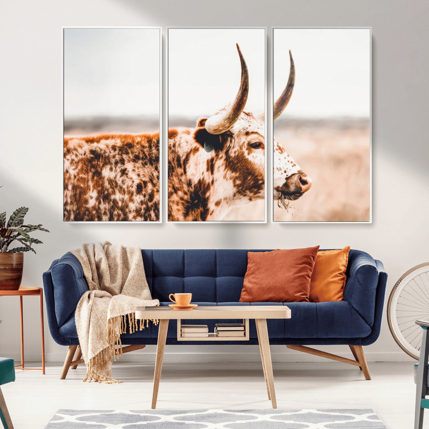 -Speckled Bull Wall Art Canvas Print – Rustic Cow Longhorn Farmhouse Animal Decor – Western Longhorn