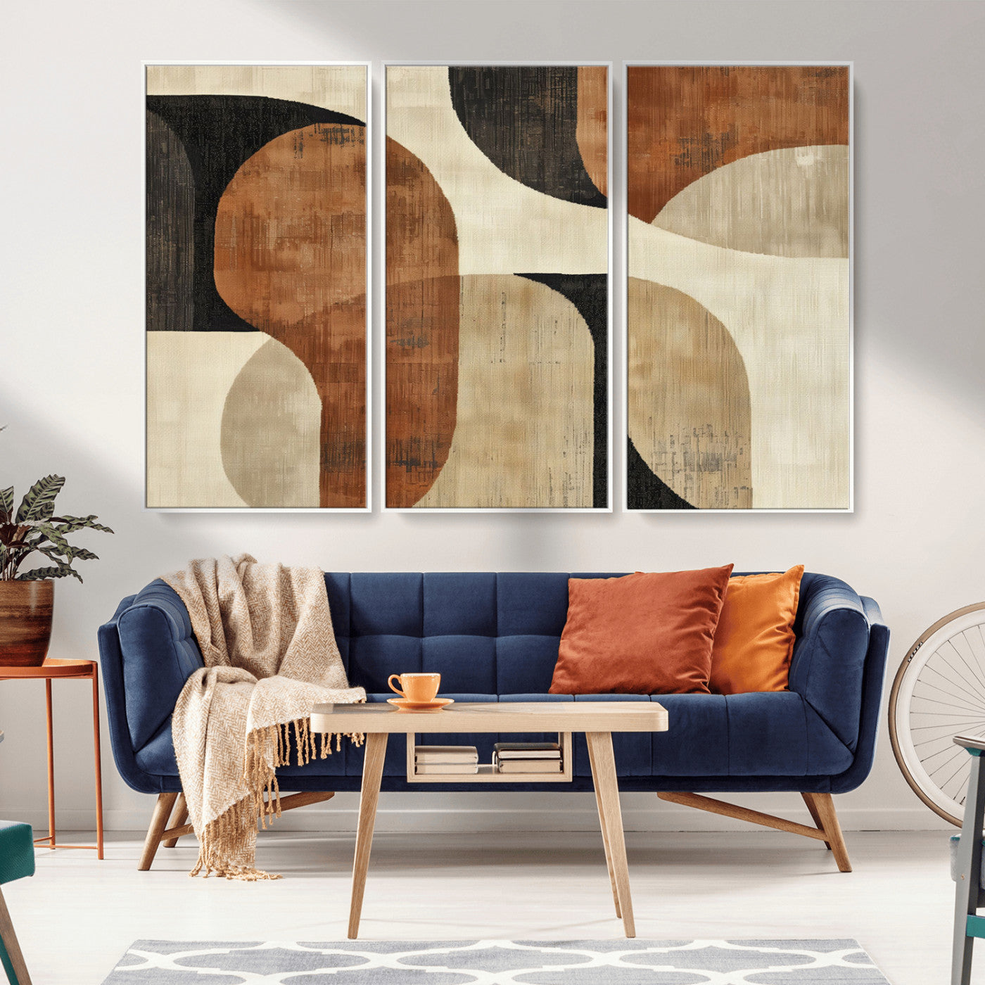 MGV-FC-48X32-3P - Wabi Sabi Abstract Wall Art Canvas Print | Large Minimalist Modern Geometric Wall Decor for Living
