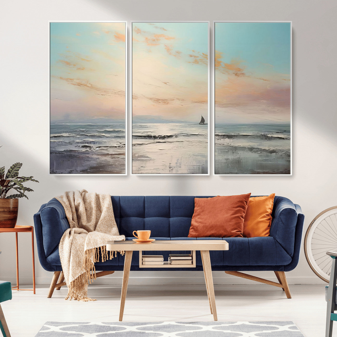 MGV-FC-48X32-3P - Abstract Ocean Wall Art -  Boat Wall Art Canvas Print