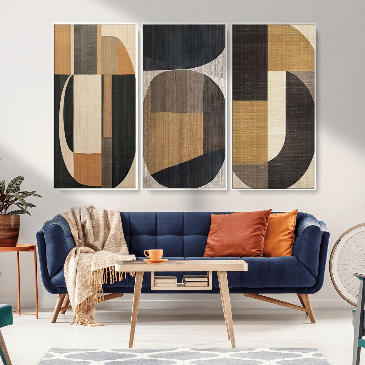 MGV-FC-48X32-3P - Modern Brown Wabi Sabi Abstract Wall Art Canvas Print Set, Minimalist Wall Art