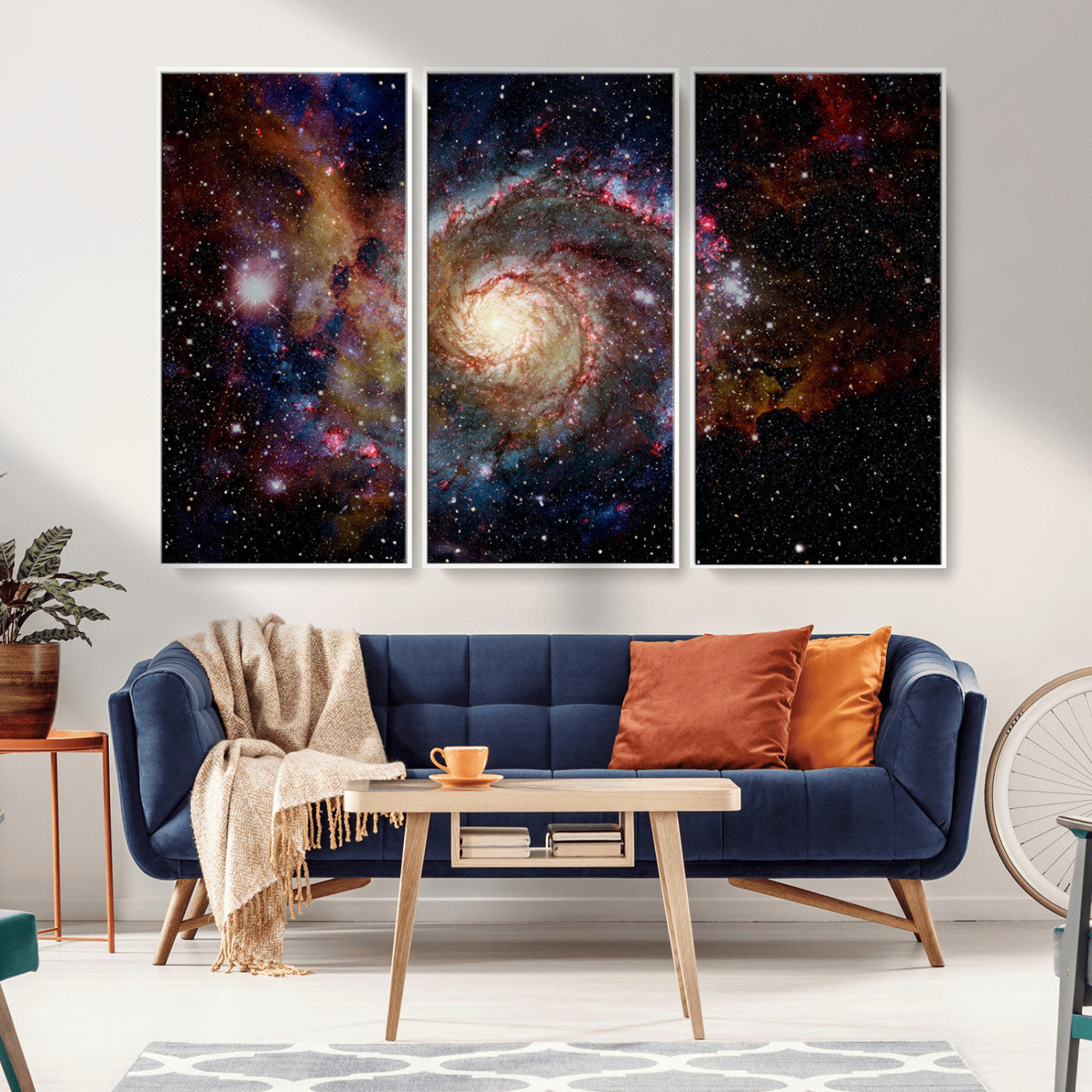 MGV-FC-48X32-3P - Nebula and Galaxies in Space Wall Art Canvas Print, Spiral Galaxy Wall Art Canvas Print