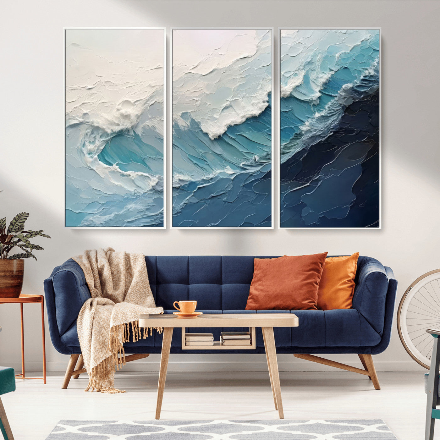 MGV-FC-48X32-3P - Ocean Wave Canvas Wall Art Print - Coastal Wall Decor for Living Room - Large Ocean Wave Wall Art