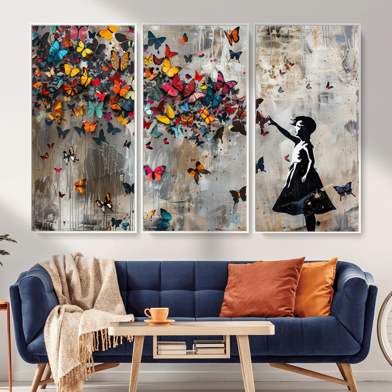 40269-MGV-CV-36X24 - Banksy Wall Art - Banksy Girl and Butterfly Explosion Wall Art Canvas Print | Girl with Butterflies