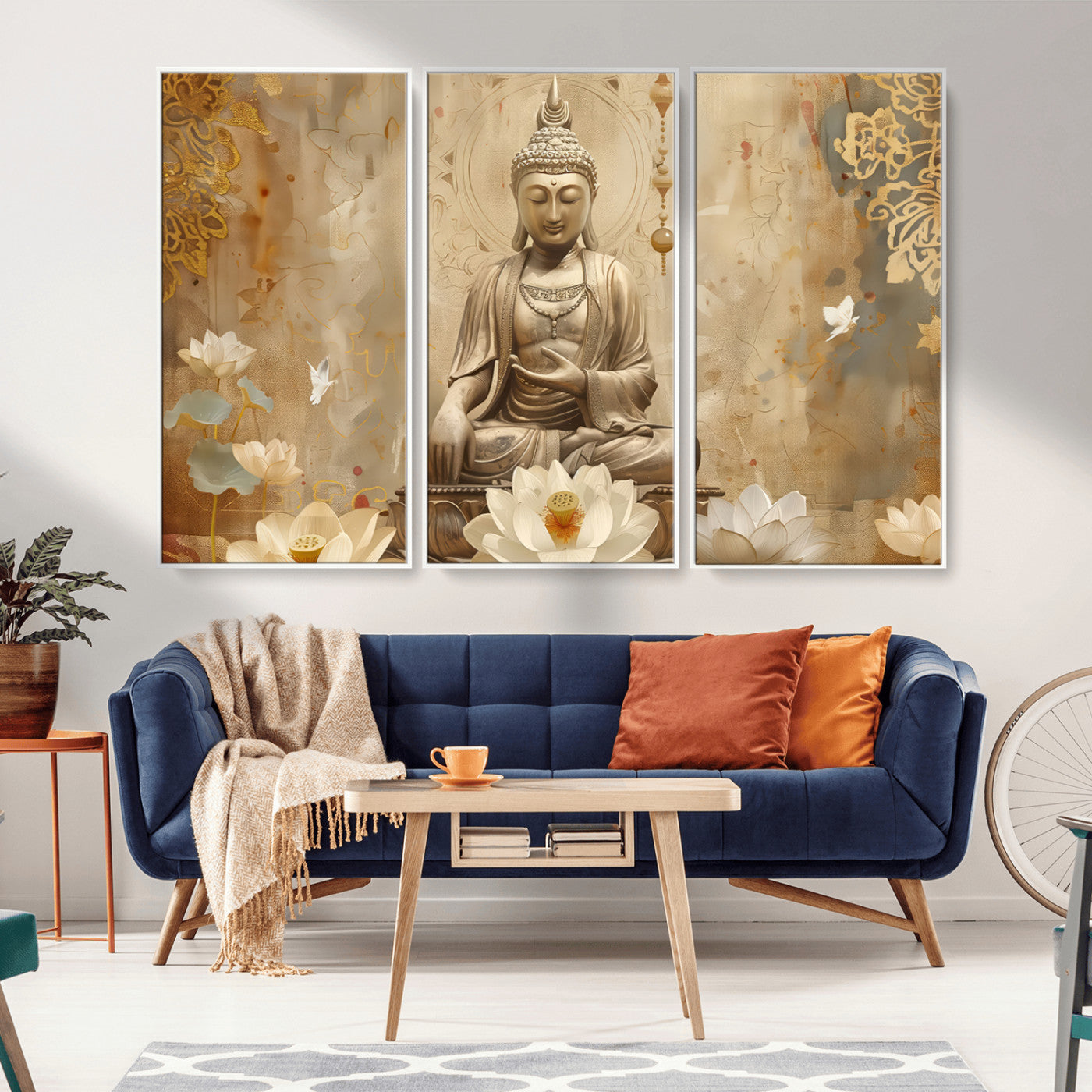 MGV-FC-48X32-3P - Buddha Wall Art Canvas Print, Buddha Meditation Room Decor, Yoga Room Wall Decor