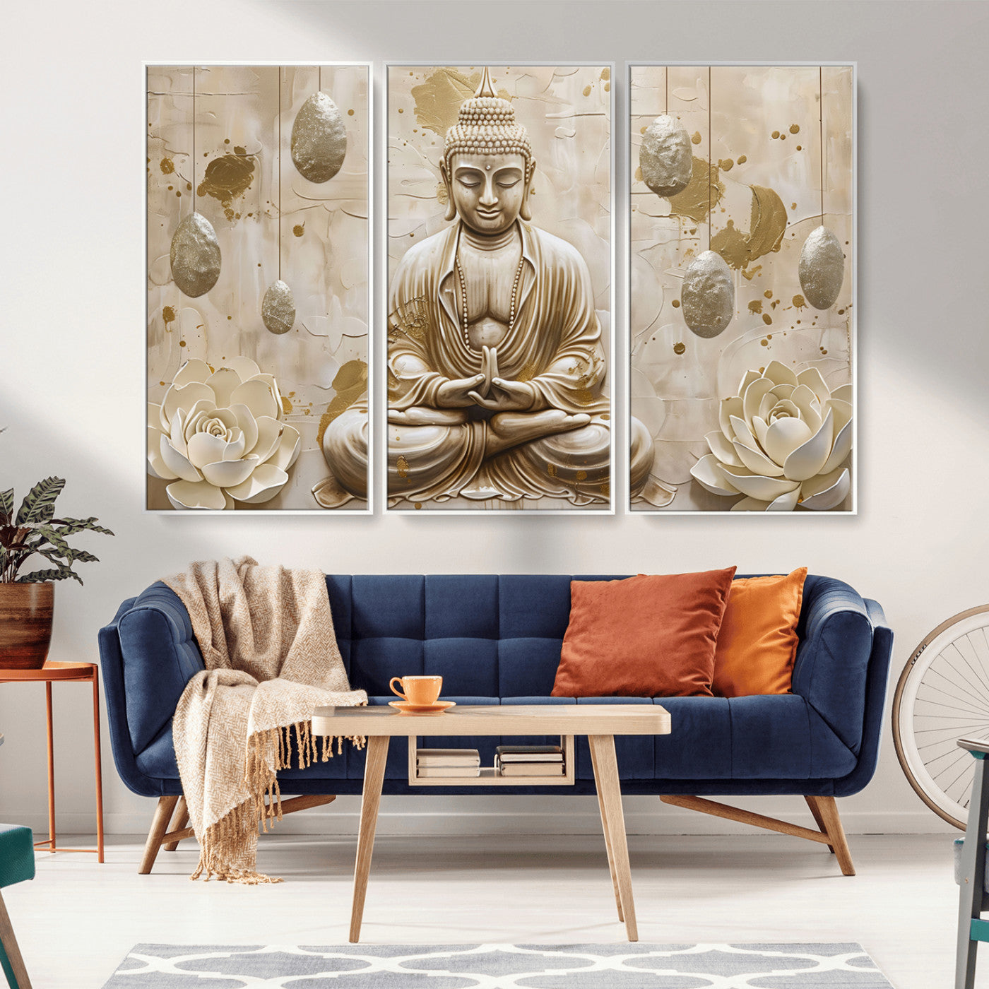 MGV-FC-48X32-3P - Serene Buddha Wall Art | Yoga Room Decor and Meditation Wall Art Print | Framed and Ready to Hang