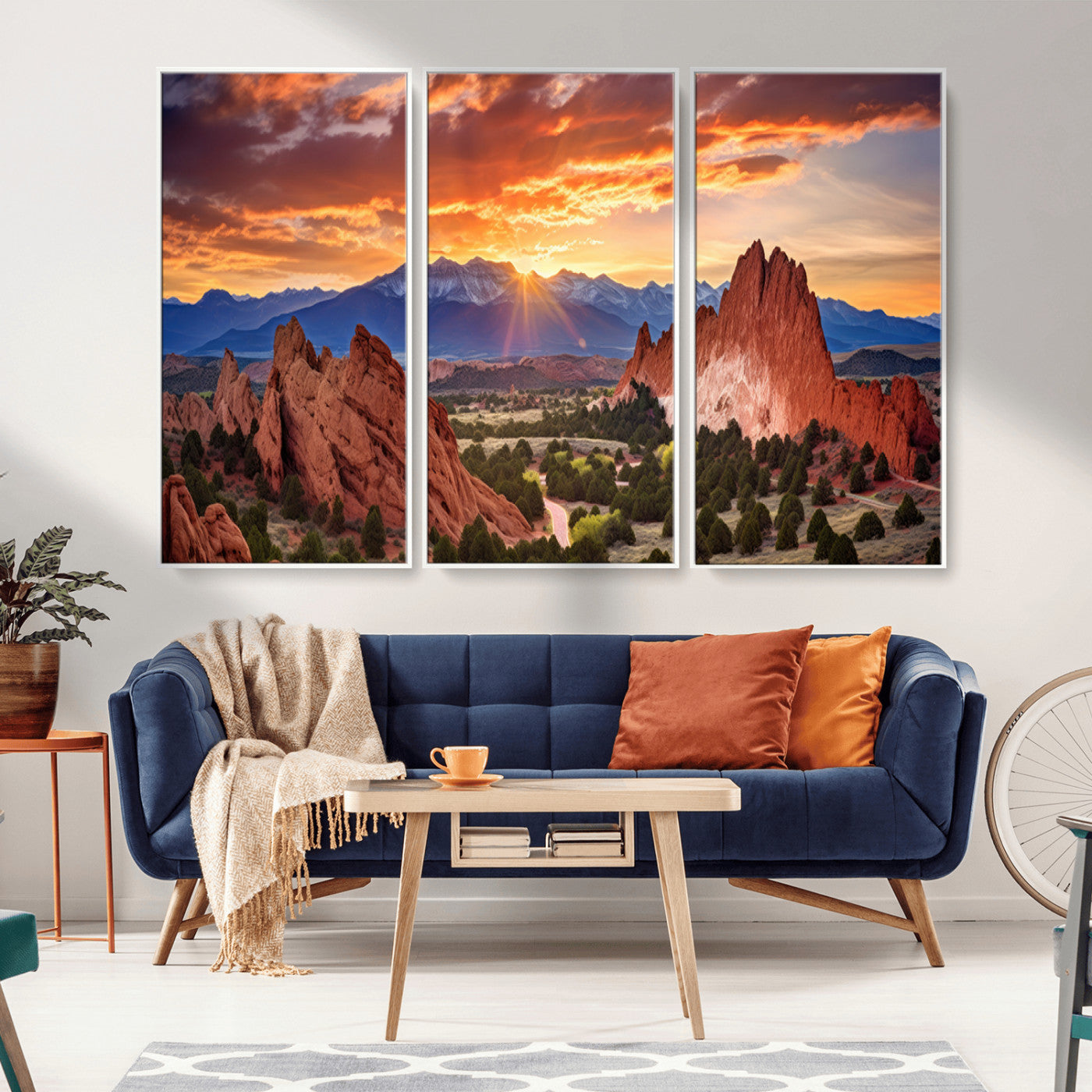 MGV-FC-48X32-3P - Rocky Mountains Sunset Wall Art Canvas Print – Ready to Hang, Framed Colorado Landscape