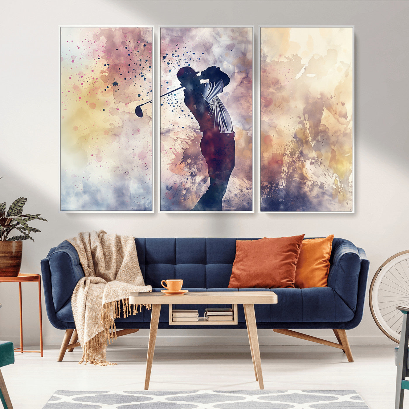 MGV-FC-48X32-3P - Abstract Watercolor Golf Player Wall Art Canvas Print
