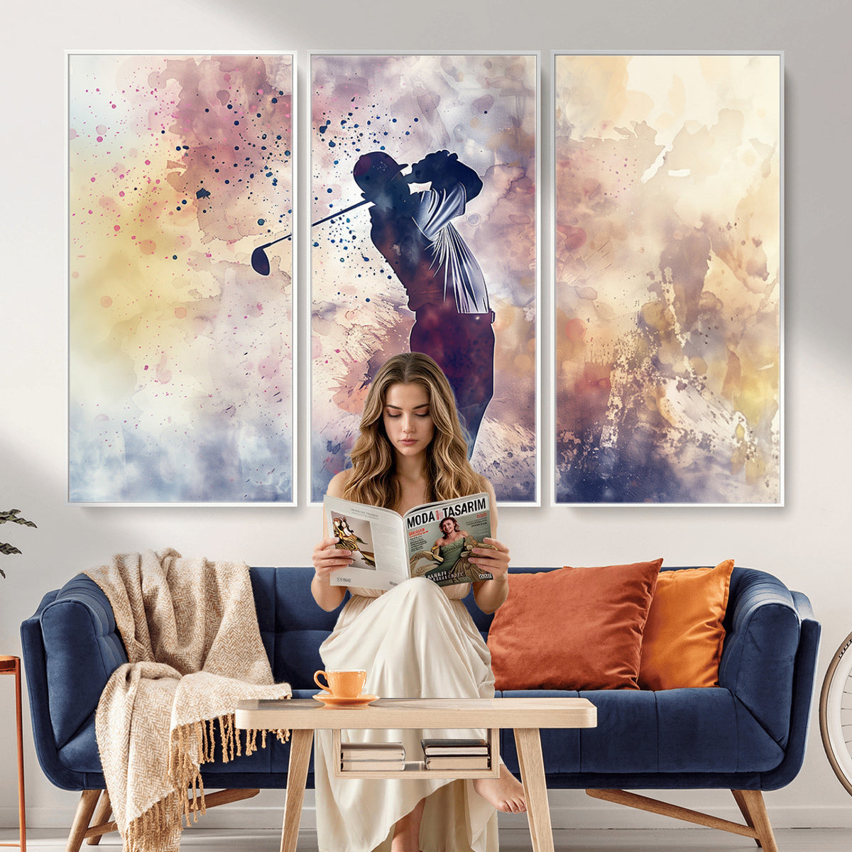 10848-MGV-CV-36X24 - Abstract Watercolor Golf Player Wall Art Canvas Print