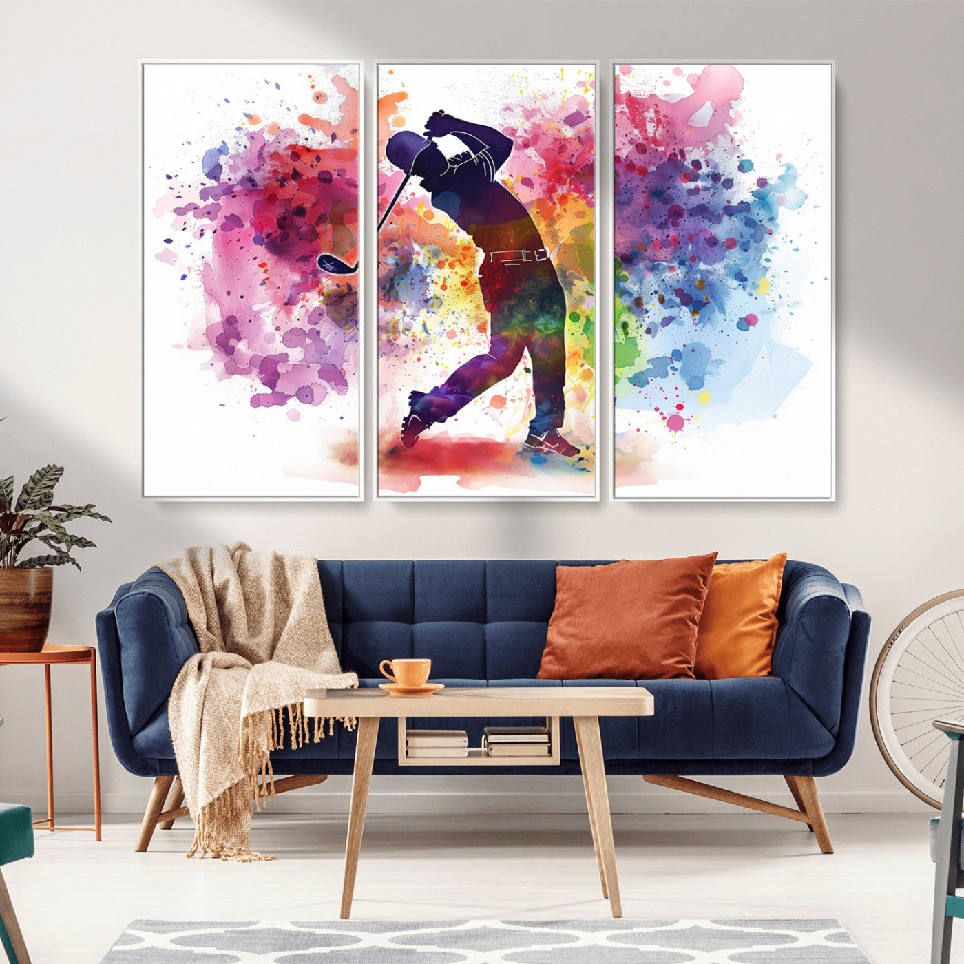 MGV-FC-48X32-3P - Colorful Golfer Swing Wall Art Canvas Print - Ready to Hang, Framed Sports Decor