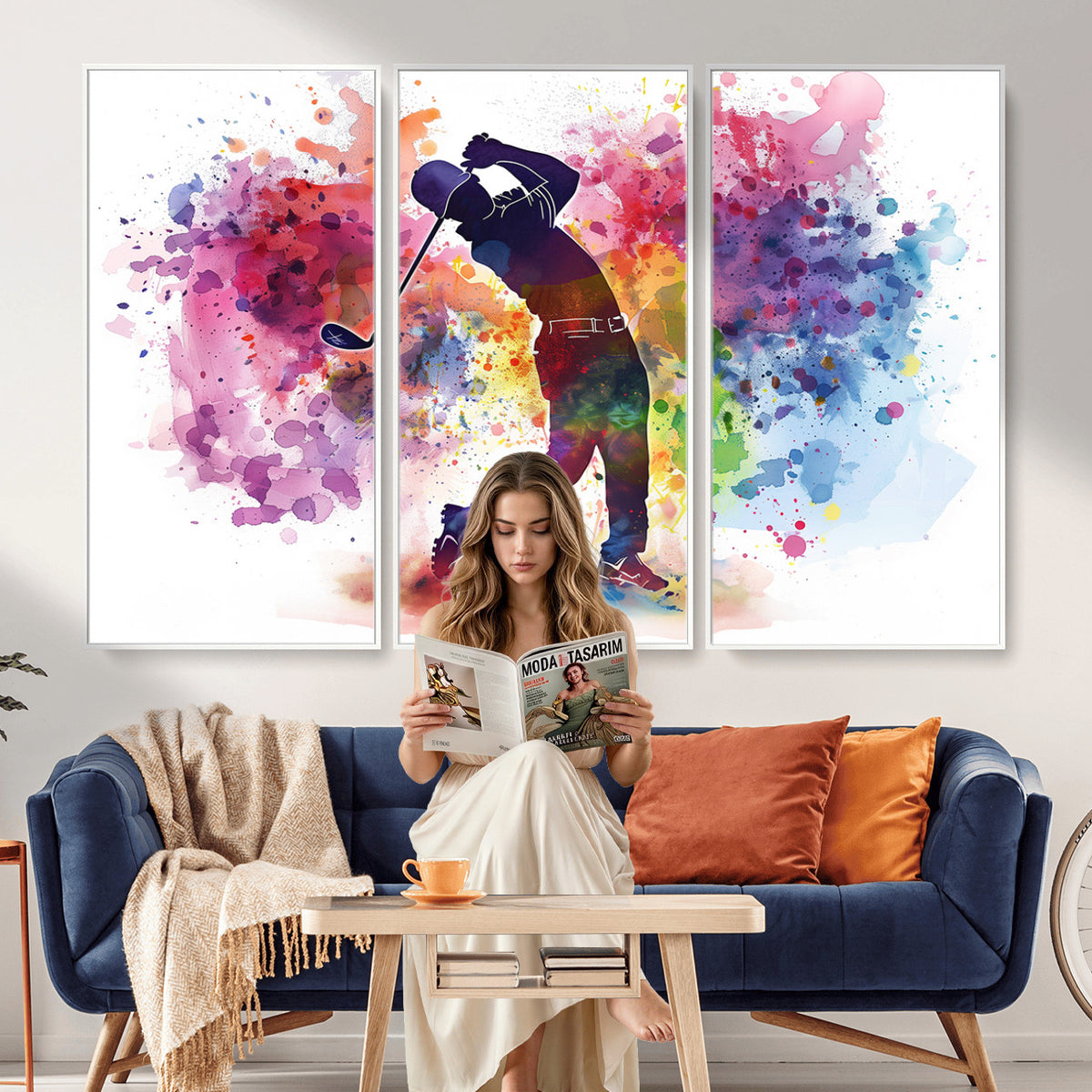 66537-MGV-CV-36X24 - Colorful Golfer Swing Wall Art Canvas Print, Ready to Hang