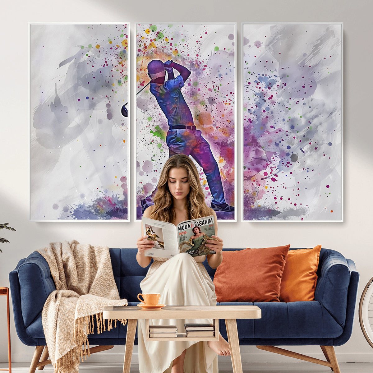 60116-MGV-CV-36X24 - Watercolor Golf Swing Wall Art Canvas Print, Vibrant, Framed and Ready to Hang